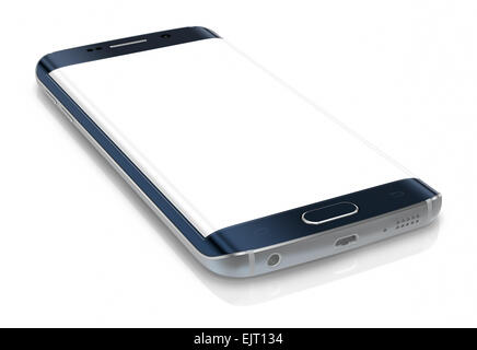 Il bordo dello Smartphone con schermo bianco su sfondo bianco Foto Stock
