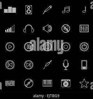 Linea Music icone su sfondo nero, vettore di stock Illustrazione Vettoriale