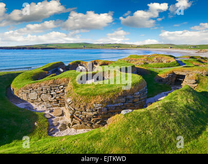 L'insediamento neolitico di Skara Brae, circa 3000 BC, meglio conservati di gruppi di case preistoriche in Europa occidentale Foto Stock