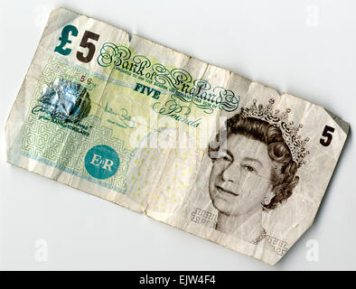 Utilizzate il vecchio £ 5 Pound nota, vista frontale Foto Stock