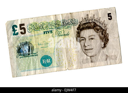 Utilizzate il vecchio £ 5 Pound nota, vista frontale Foto Stock