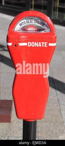 Un parchimetro si è trasformato in una donazione metodo come parte di una campagna nel centro di Salt Lake City, per aiutare i senzatetto Foto Stock