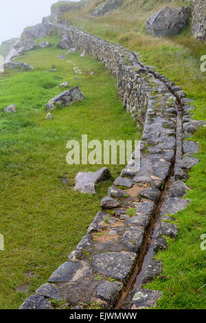 Il Perù, Machu Picchu. Canal portando acqua da una primavera in montagna all'interno della città. Foto Stock