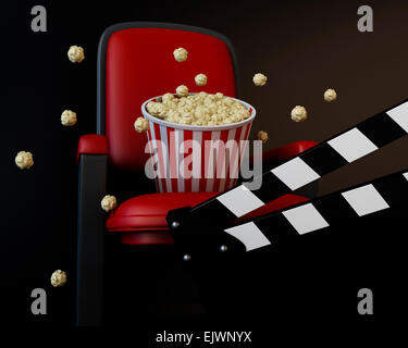 3D renderer illustrazione. Cinema battaglio board e pop-corn. Concetto di cinema Foto Stock