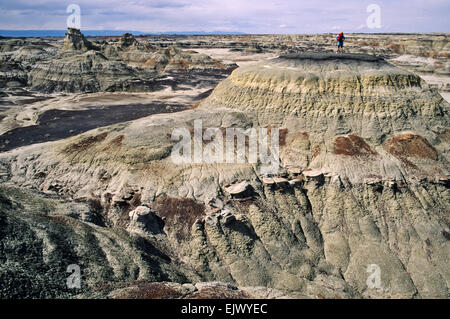 Un escursionista presso la Bisti Wilderness Area vicino a Farmington, Nuovo Messico Foto Stock