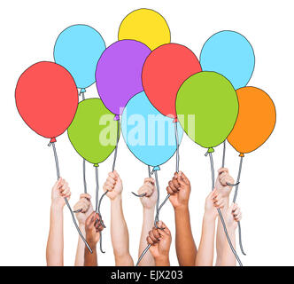 Multi-Ethnic Gruppo di Mani Ballons Foto Stock