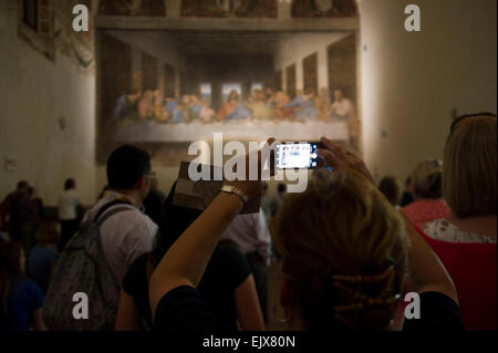 Italia, Milano, Cenacolo Vinciano, ultima cena, nuova illuminazione a LED Guzzini Foto Stock