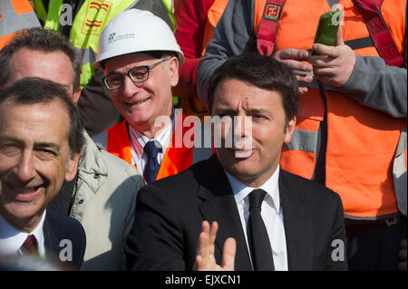 L'Italia. Lombardia. Rho Pero. Il primo ministro Matteo Renzi AD Expo 2015 Giuseppe Sala ministro Maurizio Martina Foto Stock