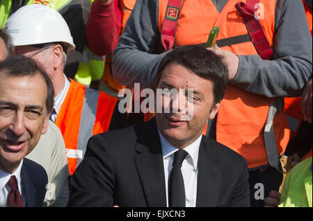 L'Italia. Lombardia. Rho Pero. Il primo ministro Matteo Renzi AD Expo 2015 Giuseppe Sala ministro Maurizio Martina Foto Stock