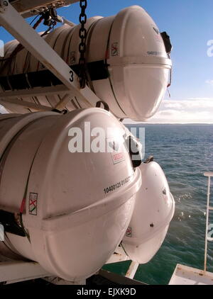 AJAXNETPHOTO - 22ND DEC, 2009. DOVER,Inghilterra. - Sicurezza in mare - per i passeggeri dei traghetti nel porto di zattere di salvataggio in valise. Foto: Jonathan Eastland/Ajax Ref: GR2 92312 11801 Foto Stock