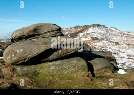 Higger Tor da Carl Wark. Vicino a Hathersage, Peak District, Derbyshire, England, Regno Unito Foto Stock