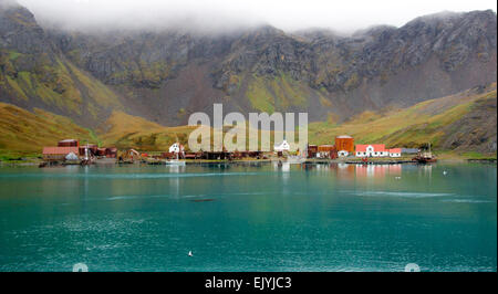 Grytviken vecchia stazione baleniera e ora capitale della Georgia del Sud Foto Stock