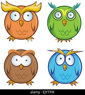 Owl cartoon set isolato su sfondo bianco Illustrazione Vettoriale