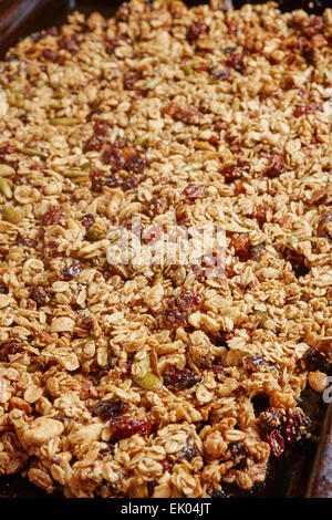 Appena sfornati granola direttamente dal forno Foto Stock