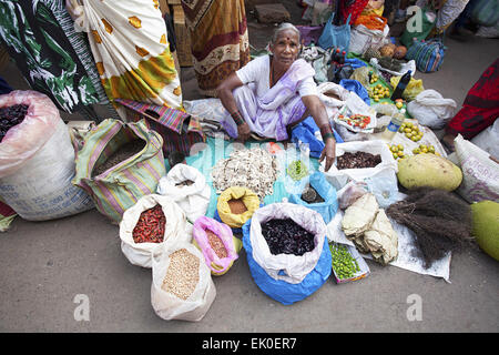 Scena di mercato, locale mercato del venerdì, Mapusa, Goa Foto Stock