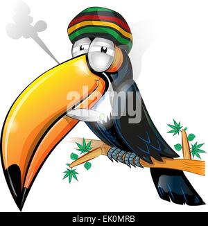 Il giamaicano toucan cartoon isolato su bianco Illustrazione Vettoriale