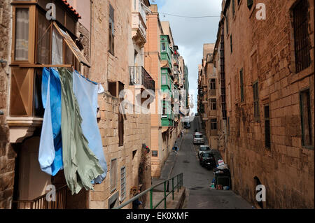 La Valletta, Malta, mediterraneo, calcare, vecchio, storici, architettura, balcone maltese, Capitol, edifici, Patrimonio Mondiale Foto Stock