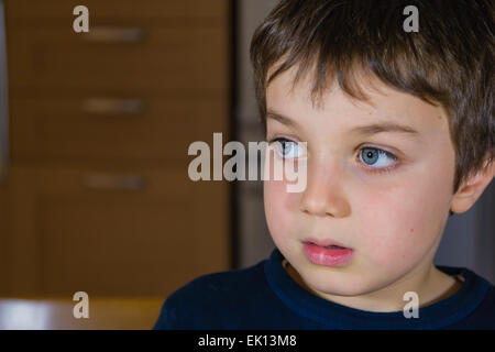 Scolaro a concentrarsi a casa facendo i compiti di scuola Foto Stock