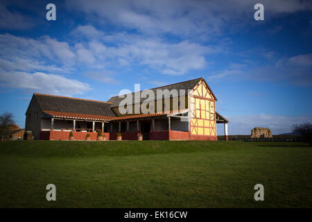 Ricostruito villa romana al Wroxeter città romana in Wroxeter, Shropshire, Inghilterra, Regno Unito. Foto Stock