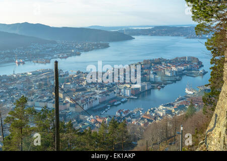 Vista aerea di Bergen dal Monte Floyen, Norvegia Foto Stock