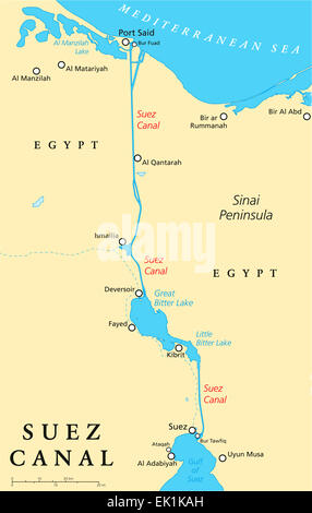 Canale di Suez Mappa Politico Foto Stock