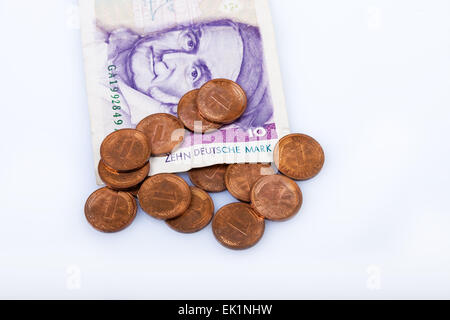 Vecchia banconota tedesca e hard money, Foto Stock