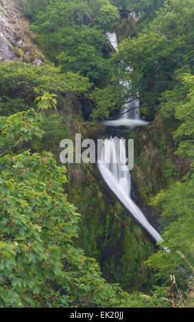 Ceunant Mawr cascata, altrimenti noto come Llanberis Falls, Snowdon, Parco Nazionale di Snowdonia, Gwynedd, Wales, Regno Unito. Foto Stock