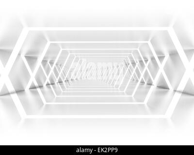 Abstract vuoto bianco illuminato luminoso corridoio interno, 3D render illustrazione Foto Stock