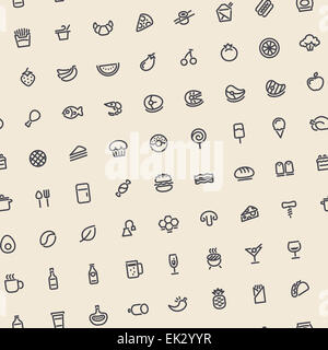 Luce inclinato Seamless Pattern con cibo scuro icone. Modello modificabile in campioni. I tracciati di ritaglio incluso nella ulteriore forma jpg Foto Stock