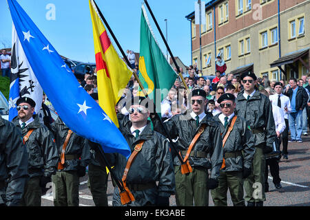 Londonderry, Irlanda del Nord. 6 Aprile, 2015. Il colore delle parti al 32 County movimento Sovranità commemorazione del 1916 Irish Pasqua in aumento. Credito: George Sweeney/Alamy Live News Foto Stock