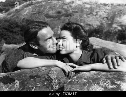 Il Randolph Scott, Gene Tierney, sul set del film ' belle stelle", 1941, 20th Century Fox Film Corp. Tutti i diritti riservati Foto Stock