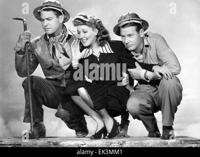 Chester Morris, Jean Parker, Richard Arlen, sul set del film 'L'Wrecking Crew", 1942 Foto Stock