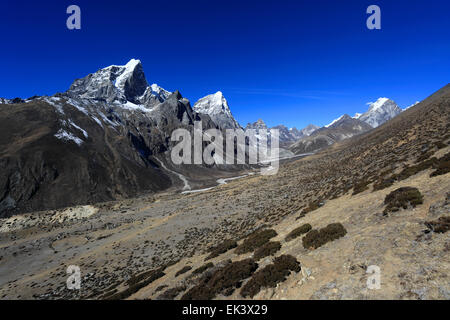 Trekking al villaggio Pheriche, Pheriche Pass, campo base Everest trek, Sito Patrimonio Mondiale dell'UNESCO, il Parco Nazionale di Sagarmatha, Foto Stock