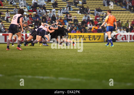 Tokyo, Giappone. 5 apr, 2015. Vista generale del Rugby : 2014-15 IRB Sevens World Series, Tokyo Sevens 2015, piastra partita finale tra Scozia 14-21 Nuova Zelanda al principe Chichibu Memorial Stadium a Tokyo in Giappone . © AFLO SPORT/Alamy Live News Foto Stock