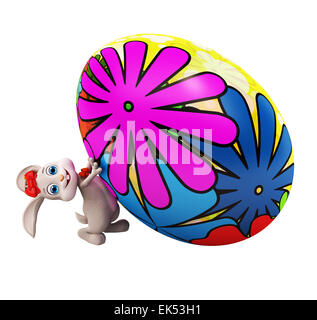 3d illustrazione del coniglietto di pasqua con uova colorate Foto Stock