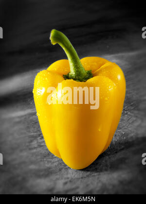 Close up di un intero fresco peperone giallo ( capsicum ) Foto Stock