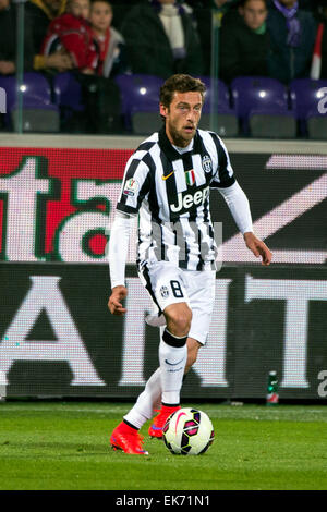 Firenze, Italia. 7 Aprile, 2015. Firenze, Italia. 7 apr, 2015. Claudio Marchisio ( Juventus ) Calcetto : Coppa Italia (TIM Cup) Semi-finale 2 gamba match tra Fiorentina 0-3 Juventus Artemio Franchi Stadium di Firenze, Italia . Credito: Maurizio Borsari/AFLO/Alamy Live News Foto Stock