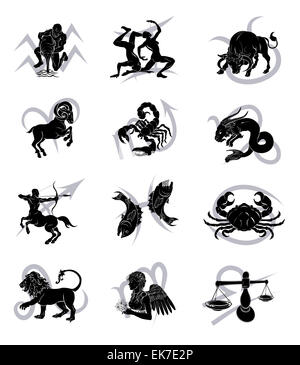 I dodici astrologia oroscopo segni dello zodiaco. Aquarius Gemini Taurus Aries Scorpione Sagittario Capricorno pesci Cancro Leo Foto Stock