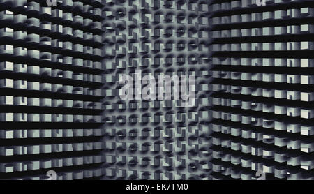 Abstract scuro dello sfondo digitale con quadrato modello di codice sulla parete 3d illustrazione Foto Stock