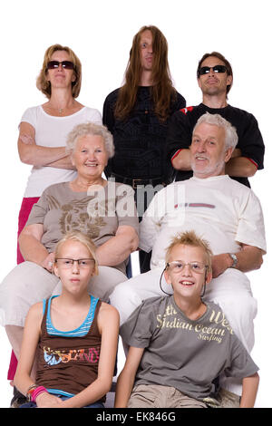 Studio ritratto di famiglia di un pazzo mazzetto Foto Stock