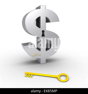 Simbolo del dollaro con la tecnica keyhole e dollaro-key sul terreno Foto Stock