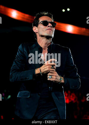 Marc Anthony esegue presso l'American Airlines Arena sul suo "Cambio de Piel' tour con: Marc Anthony dove: Miami, Florida, Stati Uniti quando: 03 Ott 2014 Foto Stock