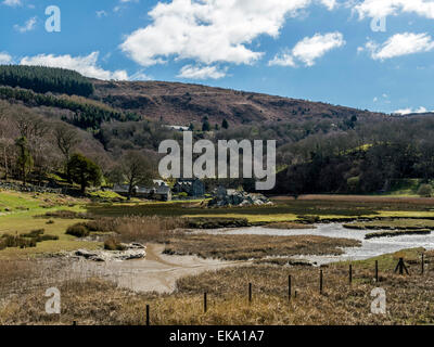 Paesaggio raffigurante Afon Mawddach ingresso e la Islawr - dref area su una chiara giornata di primavera Foto Stock