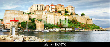 Calvi , Corsica, vista con fortezza vecchia Foto Stock