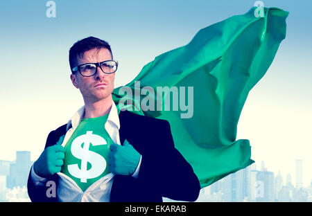 Il simbolo del dollaro forte successo del supereroe Professional Empowerment Concetto di stock Foto Stock