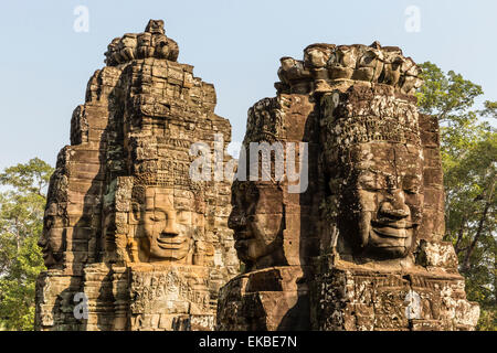 Quattro torri di fronte in Prasat, Bayon Angkor Thom, Angkor, UNESCO, Siem Reap, Cambogia, Indocina, Asia sud-orientale, Asia Foto Stock