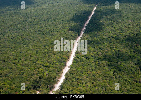 Autostrada principale della Guyana il taglio attraverso la foresta pluviale, Guyana, Sud America Foto Stock