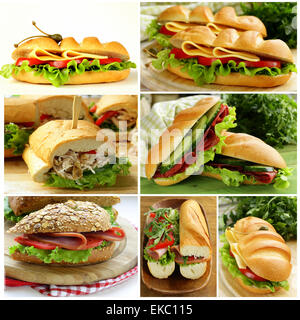 Collage di diversi (panini al prosciutto e formaggio, tonno e cetriolo) Foto Stock