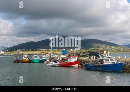 Barche da pesca nel porto dell' isola Valentia presso l'anello di Kerry, la Contea di Kerry, Irlanda Foto Stock