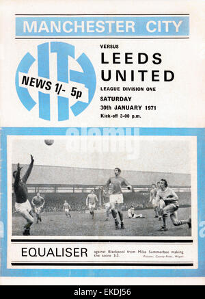 Manchester City v Leeds United football programma. Il 30 gennaio 1971 Foto Stock